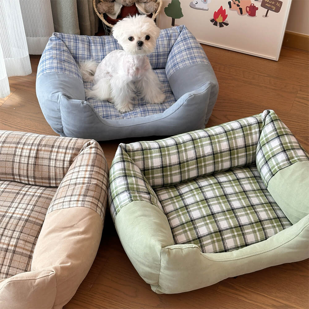 Plush Gingham Orthopaedic Anti-Slip Washable Dog & Cat Bed