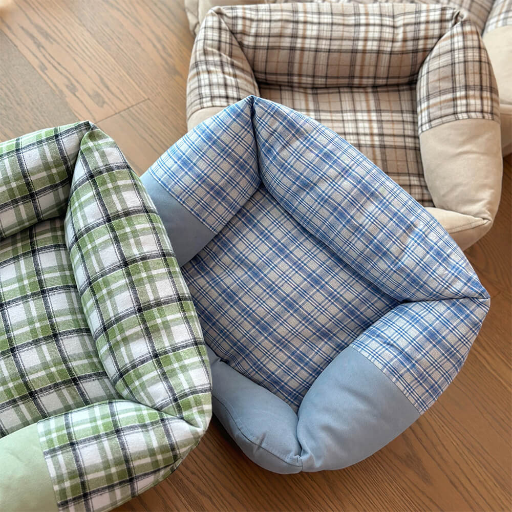 Plush Gingham Orthopaedic Anti-Slip Washable Dog & Cat Bed