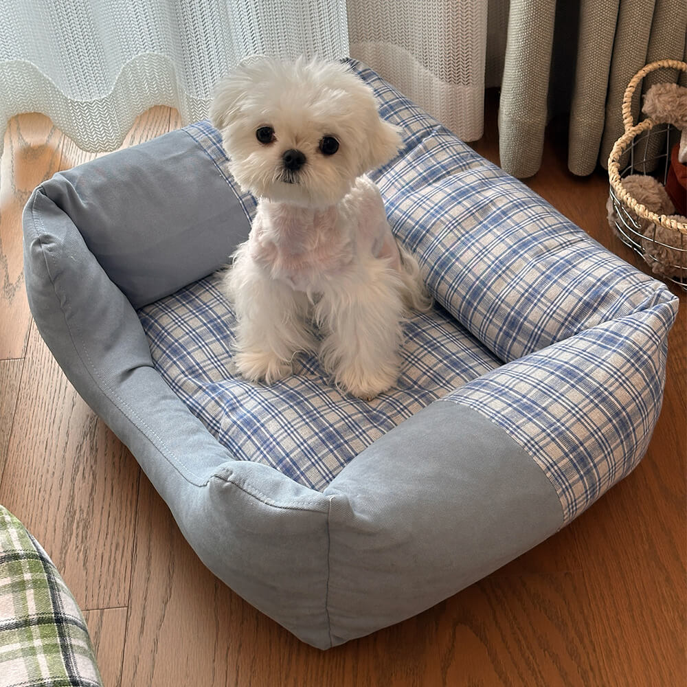 Plush Gingham Orthopaedic Anti-Slip Washable Dog & Cat Bed