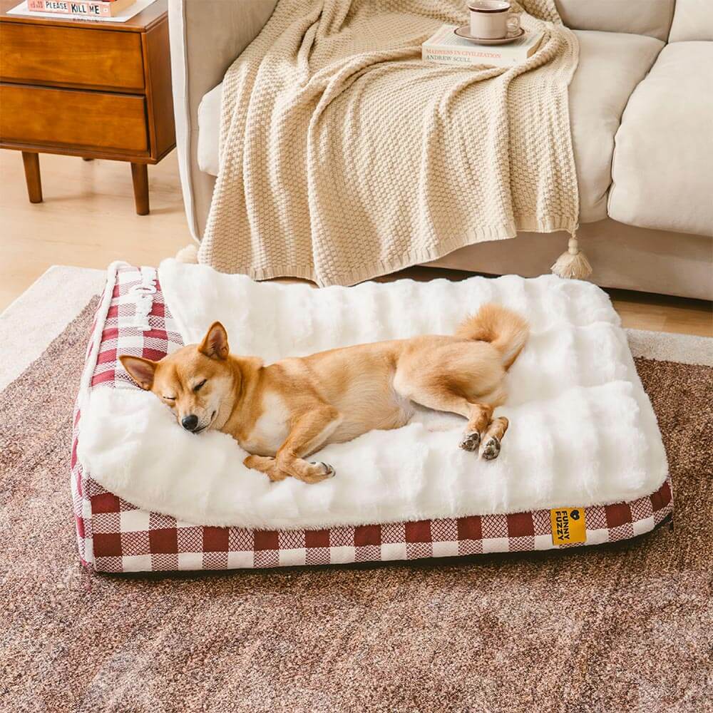 Large Classic Check Headrest Rectangle Orthopaedic Dog Bed - Dreamy wave