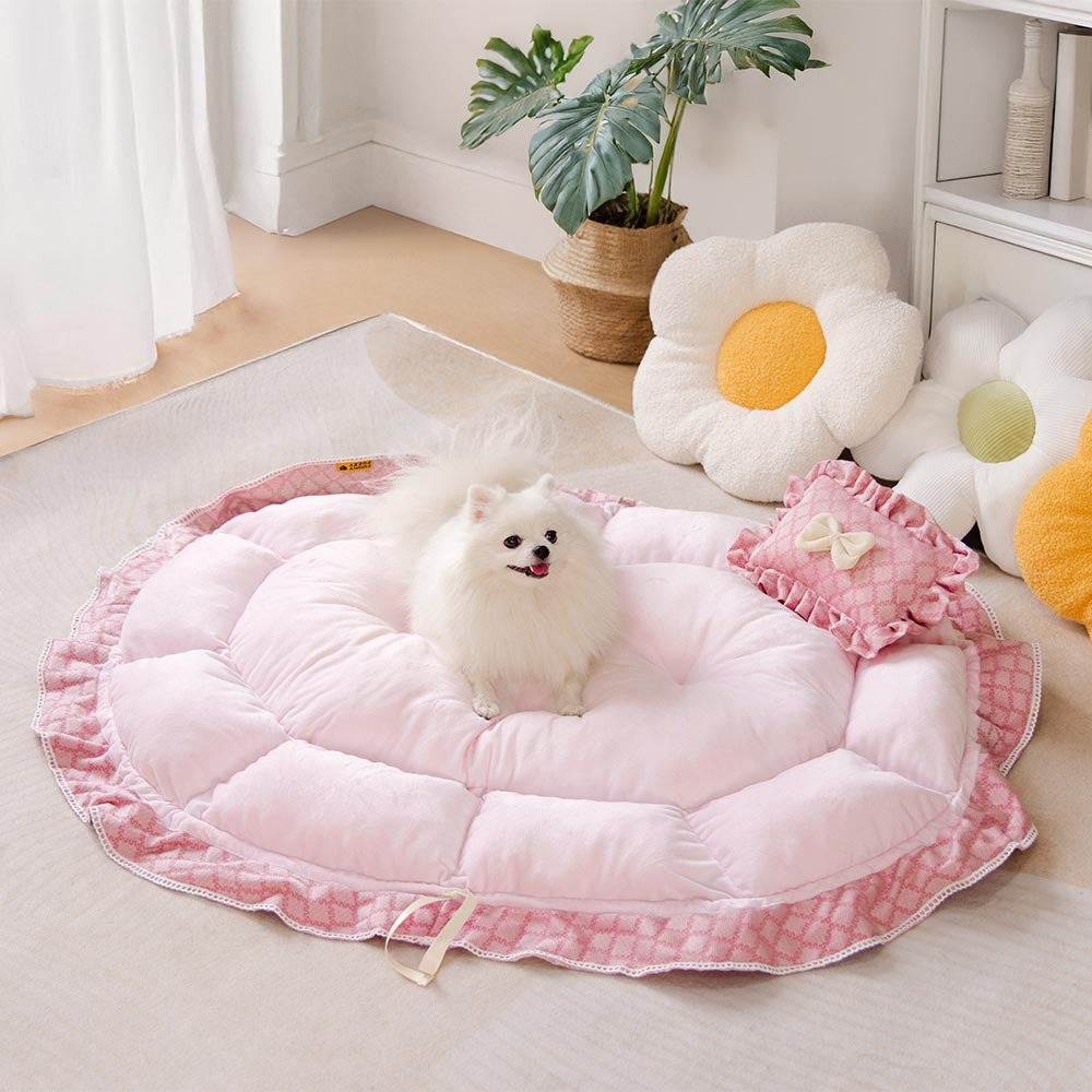 Drawstring Washable Multifunctional Round Pet Bed Mat - Floral Night Napper