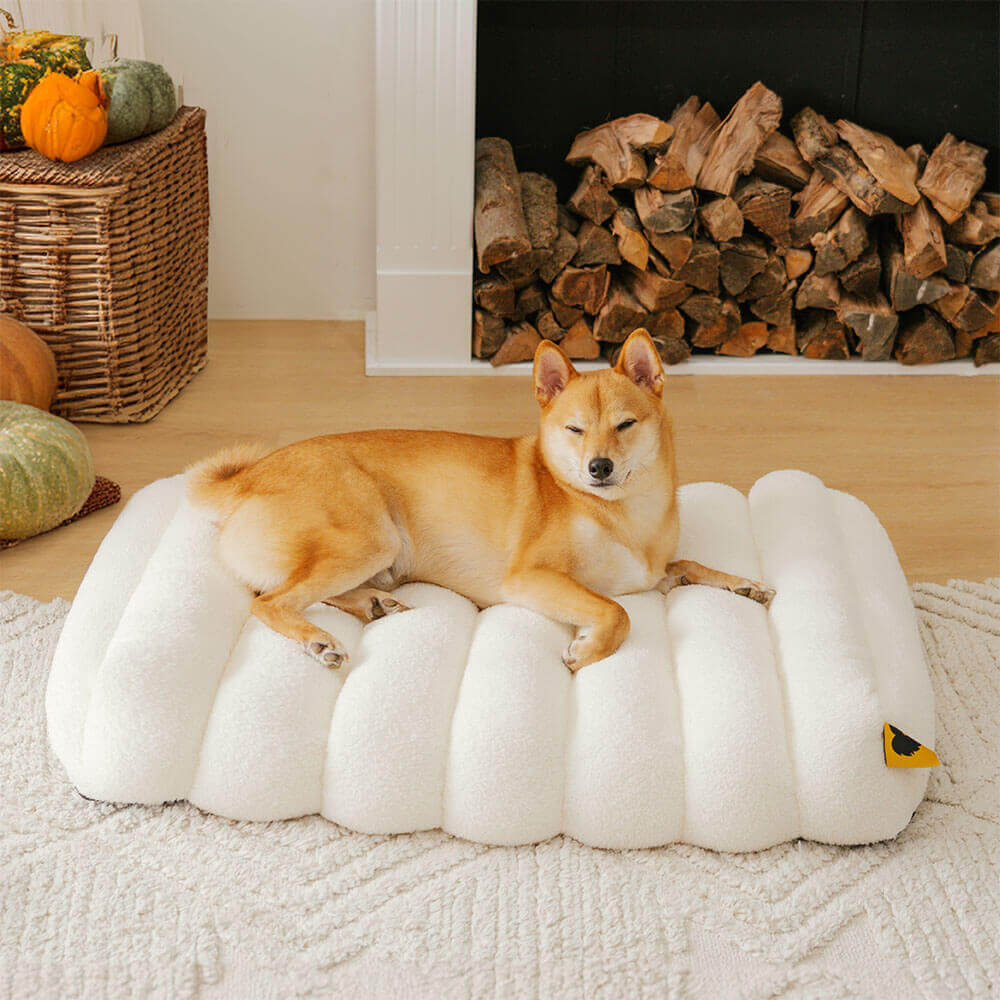 Large Washable Creamy Cosy Flat Dog Beds - Cheesecake