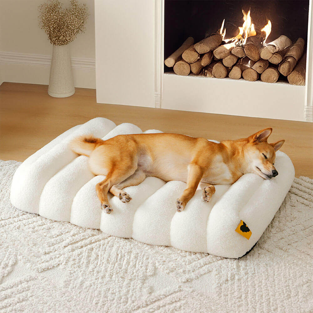 Large Washable Creamy Cosy Flat Dog Beds - Cheesecake