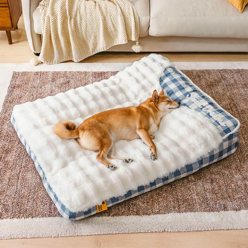 Large Classic Check Headrest Rectangle Orthopaedic Dog Bed - Dreamy wave