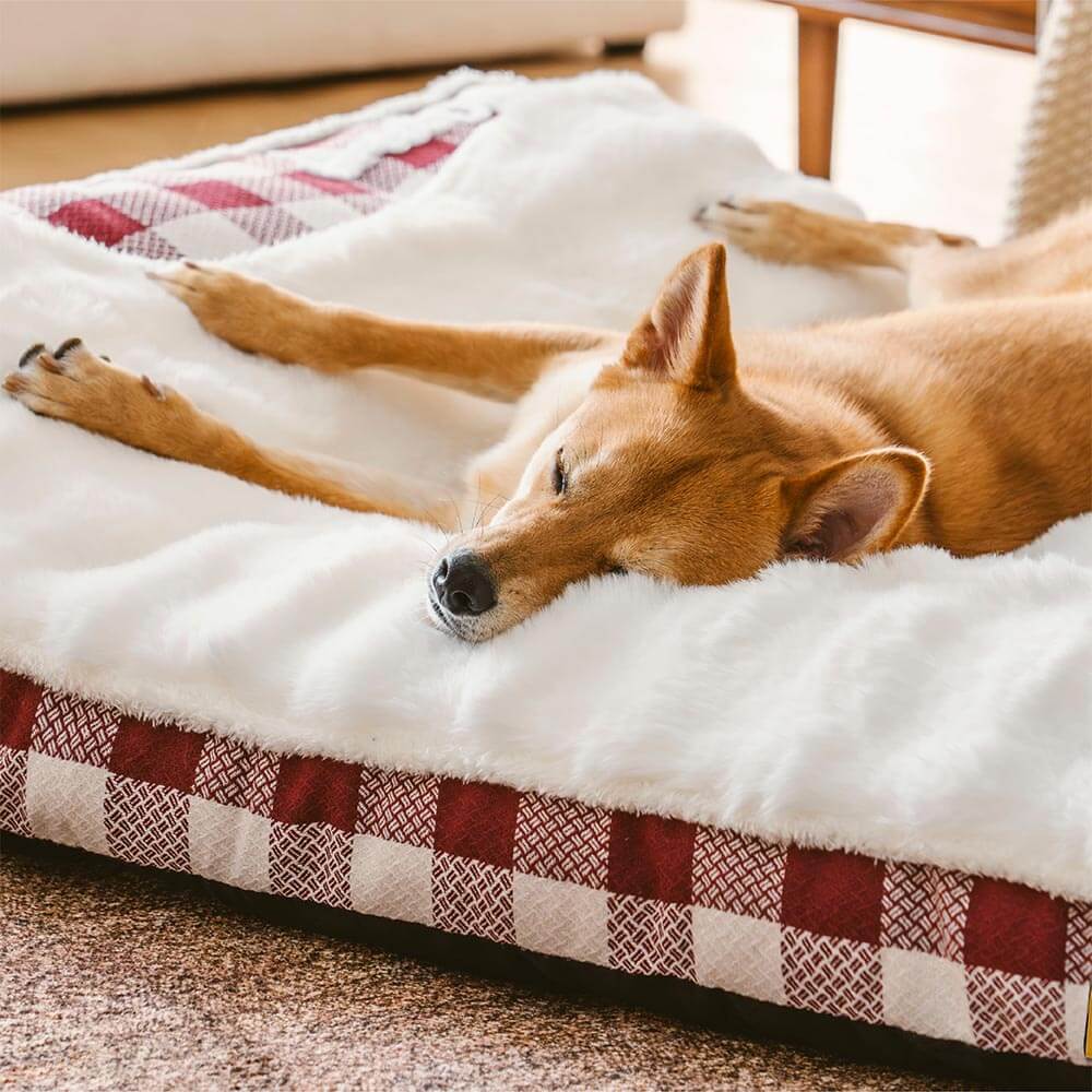 Large Classic Check Headrest Rectangle Orthopaedic Dog Bed - Dreamy wave