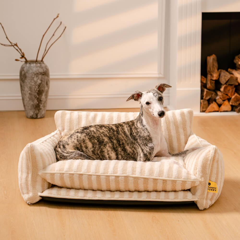 Trendy Striped Faux Lambswool Double Layer Dog & Cat Sofa Bed