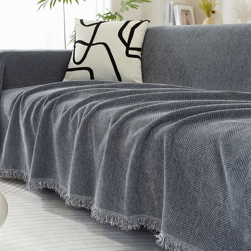 Chenille Blanket Herringbone Tassel Couch Cover