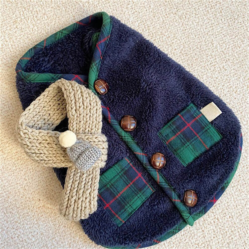 Plaid Winter Dog Jacket with Scarf – Festive and Cosy for the Holidays