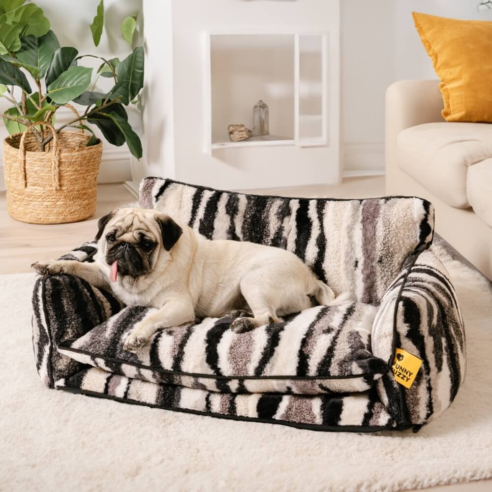 Trendy Striped Faux Lambswool Double Layer Dog & Cat Sofa Bed