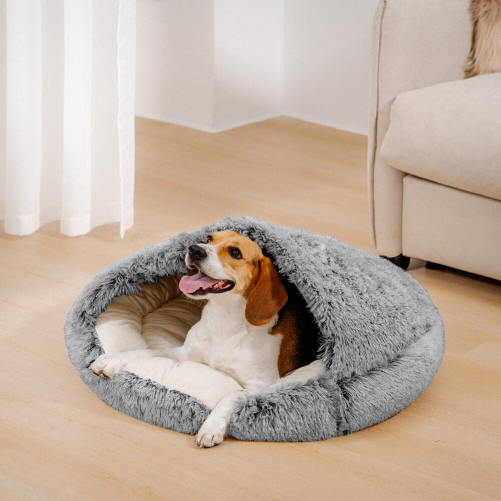 Calming Plush Semi-Enclosed Pet Nest Bed