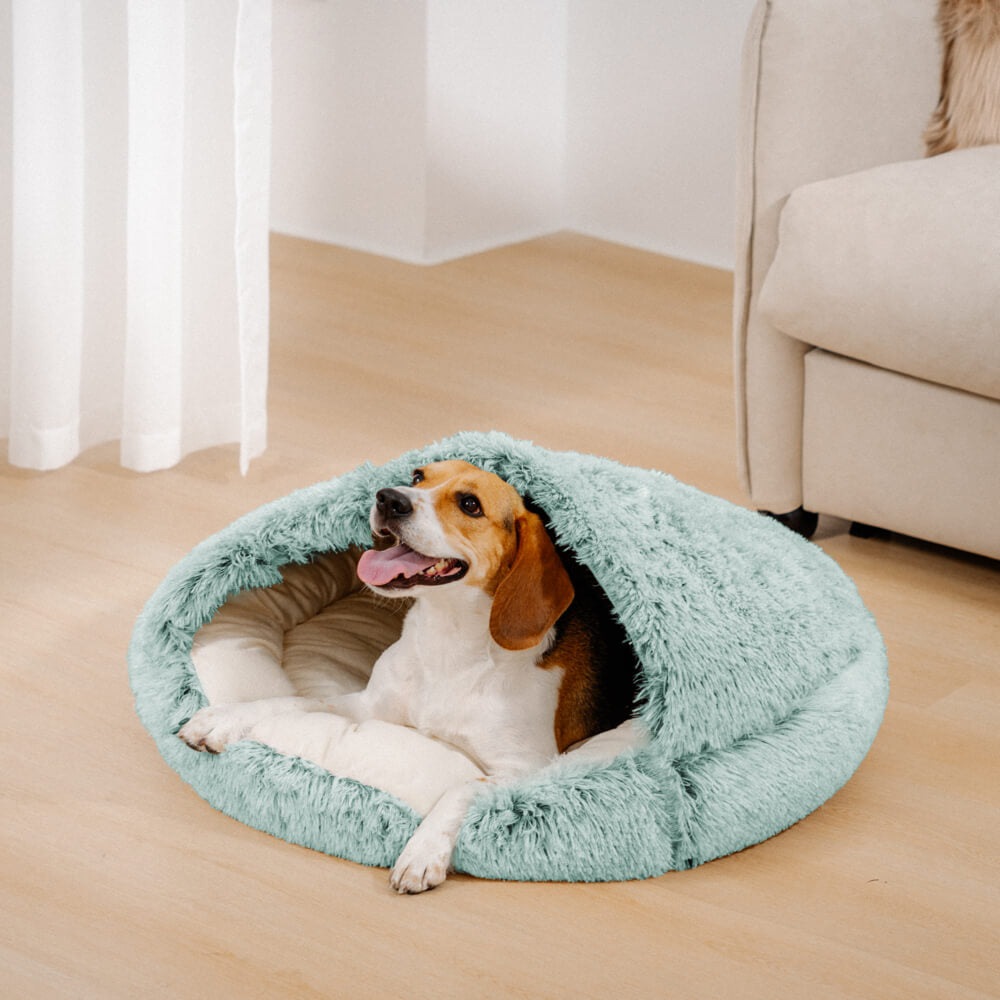 Calming Plush Semi-Enclosed Pet Nest Bed