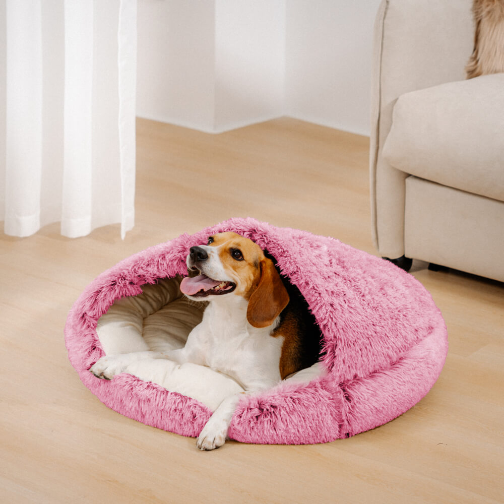 Calming Plush Semi-Enclosed Pet Nest Bed