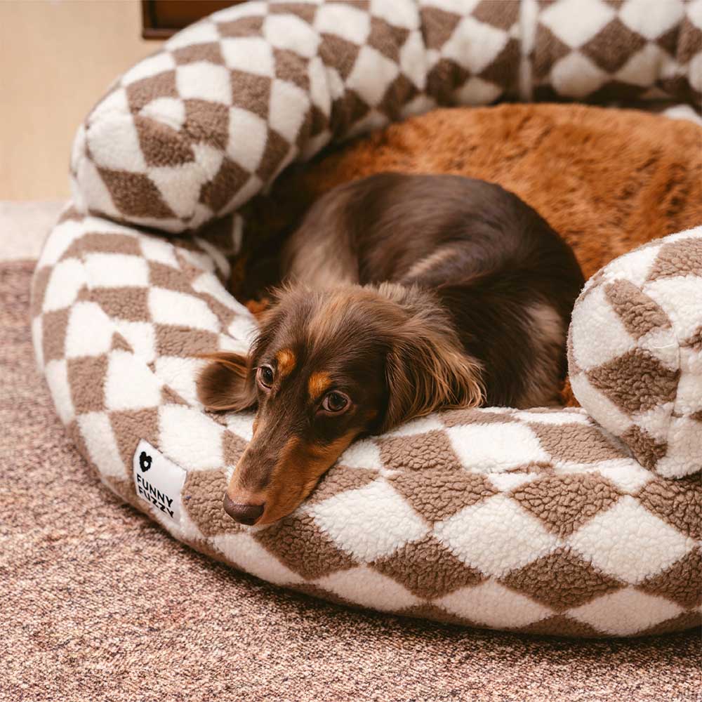 Classic Argyle Washable Bolster Donut Dog Bed - Cosy Haven