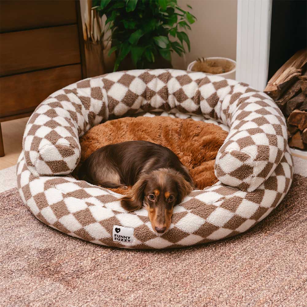 Classic Argyle Washable Bolster Donut Dog Bed - Cosy Haven