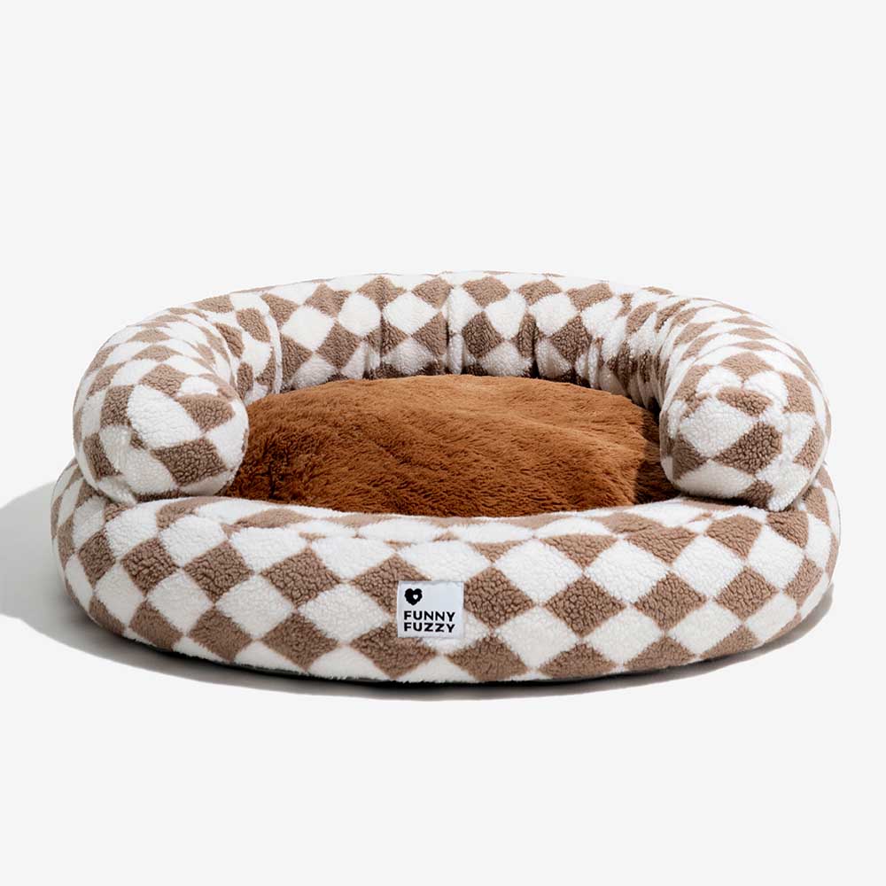 Classic Argyle Washable Bolster Donut Dog Bed - Cosy Haven