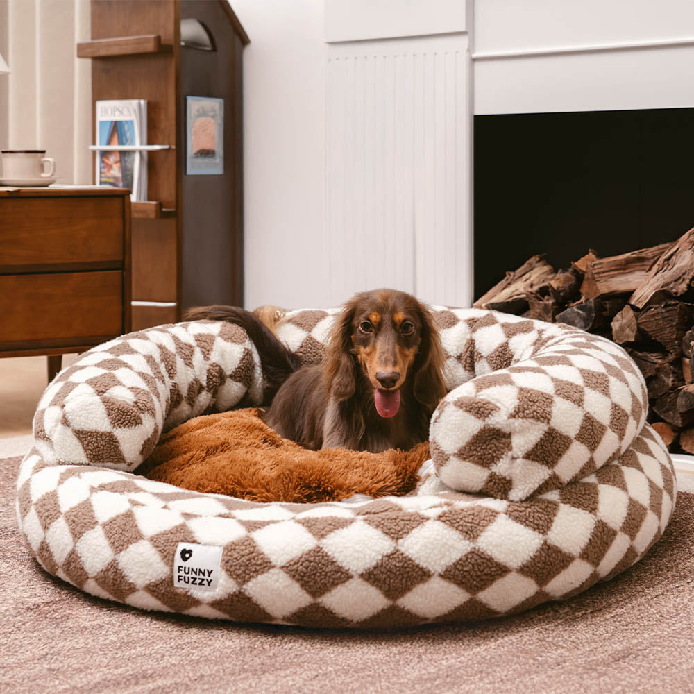 Classic Argyle Washable Bolster Donut Dog Bed - Cosy Haven