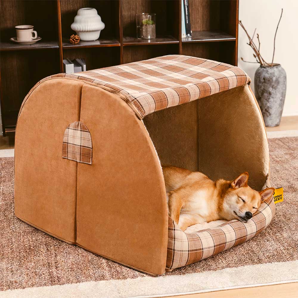 Classical Plaid House Orthopaedic Dog Bed - Warm Retreat