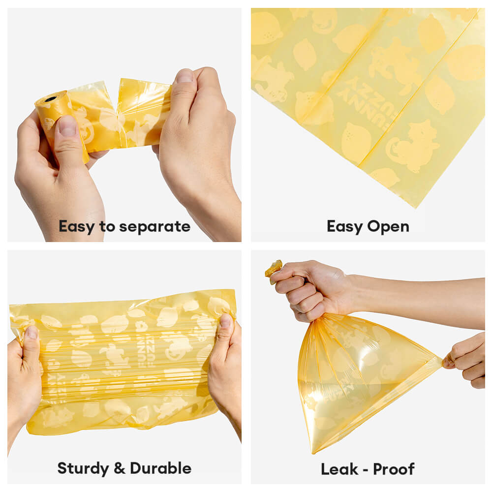 FUNNYFUZZY Lemon Scented Durable Recycled Poop Bags - Fresh Up