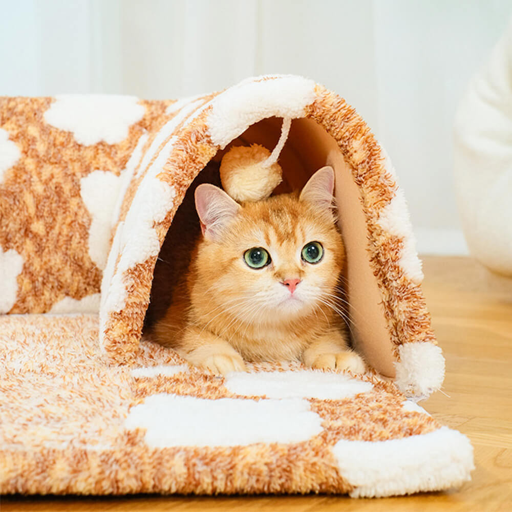 Cloud Pattern Plush Spacious Cat Tunnel Sleep Mat Bed