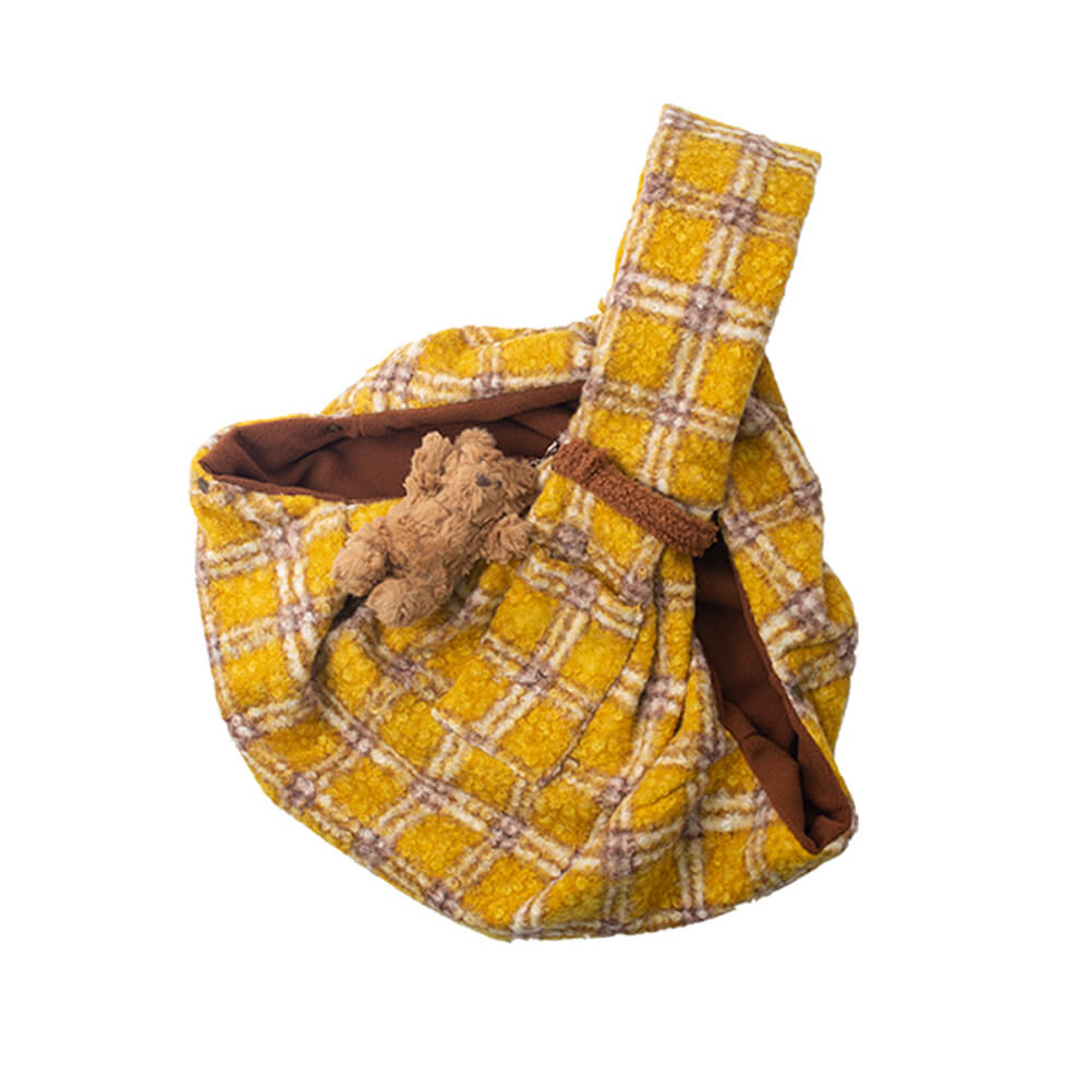 Cosy Plaid Secure Pocket Dog & Cat Shoulder Carrier Bag