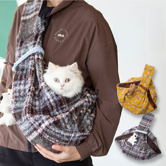 Cosy Plaid Secure Pocket Dog & Cat Shoulder Carrier Bag