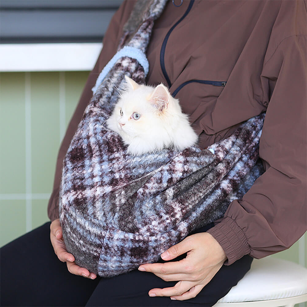 Cosy Plaid Secure Pocket Dog & Cat Shoulder Carrier Bag