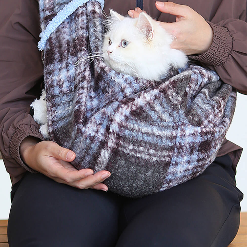 Cosy Plaid Secure Pocket Dog & Cat Shoulder Carrier Bag