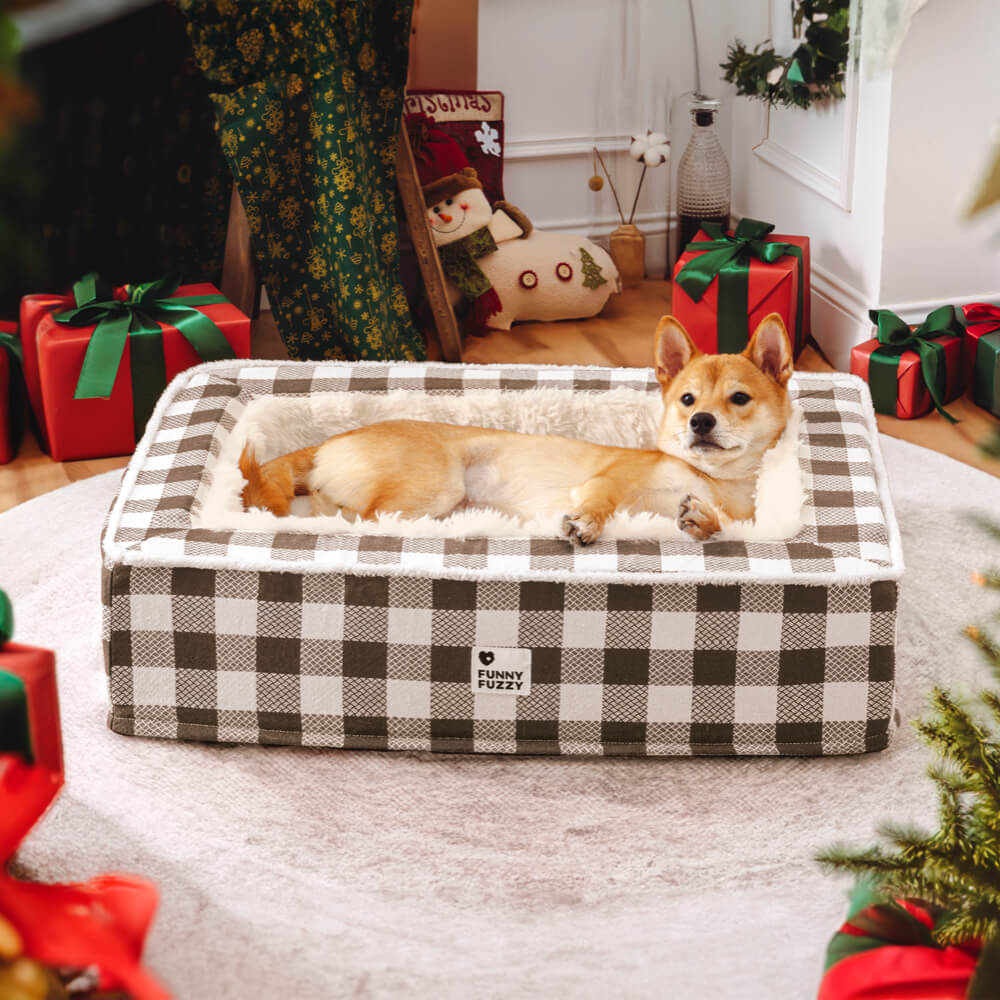 Festive Classic Tartan Cosy Dog Anti-Anxiety Calming Bed