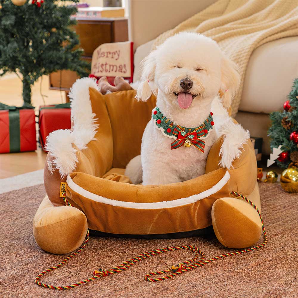 Festive Plush Cosy Dog Bed - Christmas Sleigh