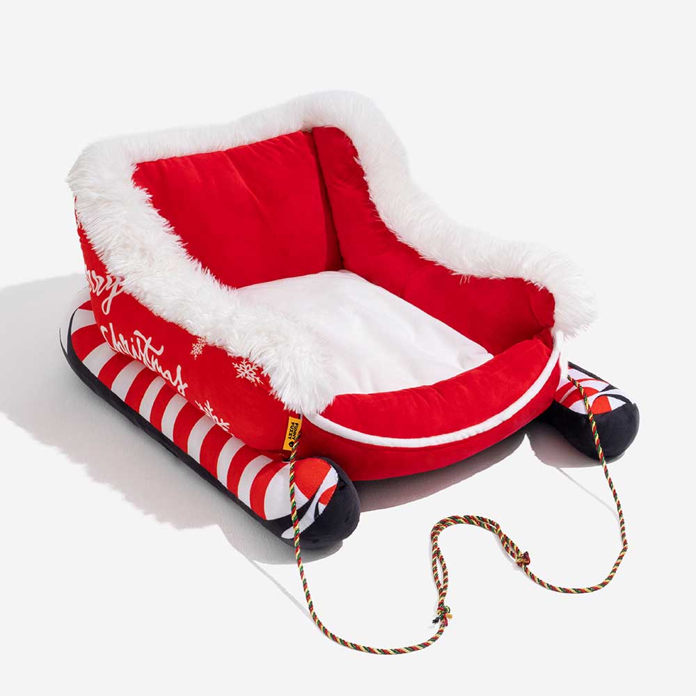 Festive Plush Cosy Dog Bed - Christmas Sleigh