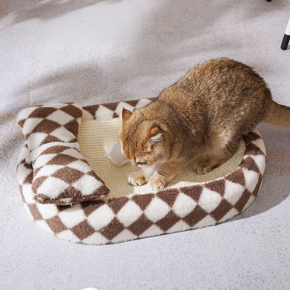 Chequerboard Sisal Cat Bed with Integrated Scratching Board – Stylish and Durable