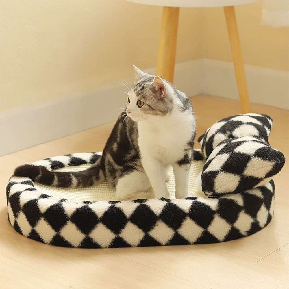 Chequerboard Sisal Cat Bed with Integrated Scratching Board – Stylish and Durable