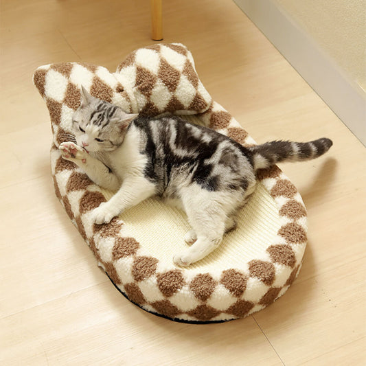 Chequerboard Sisal Cat Bed with Integrated Scratching Board – Stylish and Durable