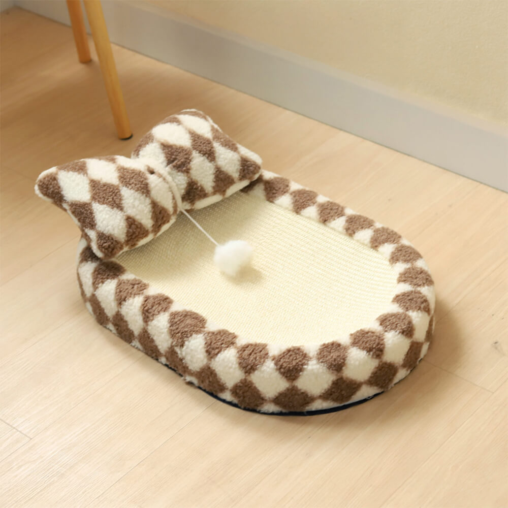 Chequerboard Sisal Cat Bed with Integrated Scratching Board – Stylish and Durable