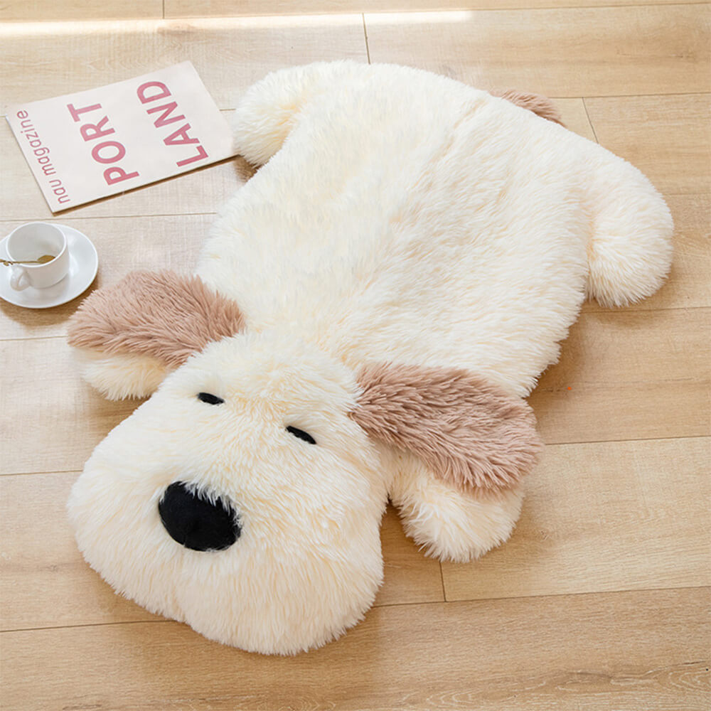 Plush Dog-Shaped Doll Faux Fleece Decorative Lounger Rug