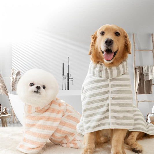 Striped Absorbent Thick Large Skin-Friendly Multi-Purpose Dog Bathrobe Towel