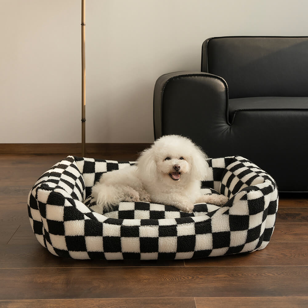 Stylish Chequerboard Warmth Removable Washable Dog Sofa Bed