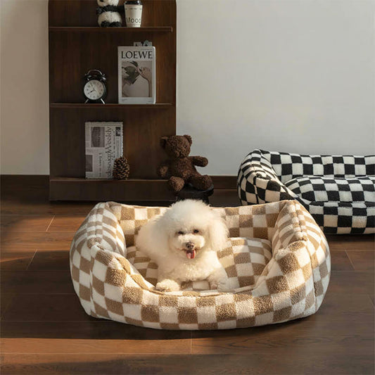 Stylish Chequerboard Warmth Removable Washable Dog Sofa Bed