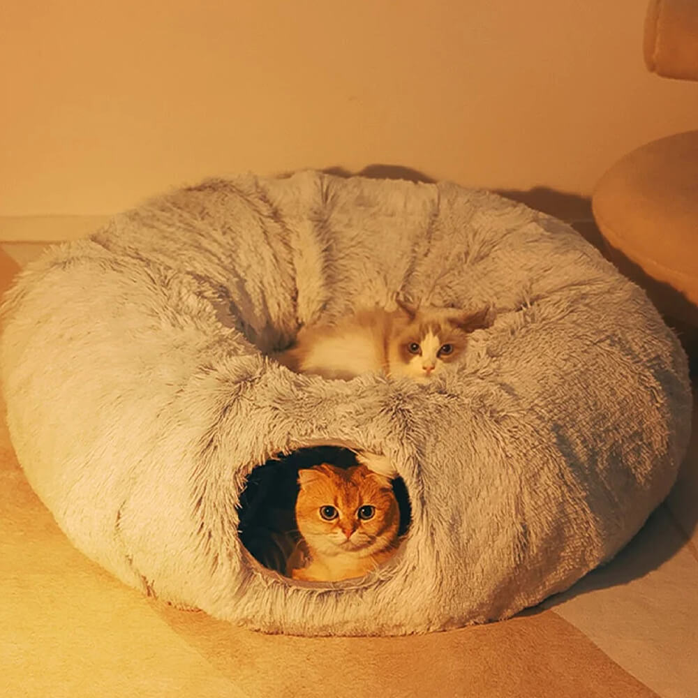 2 in 1 Foldable Indoor Soft Round Cat Tunnel Bed