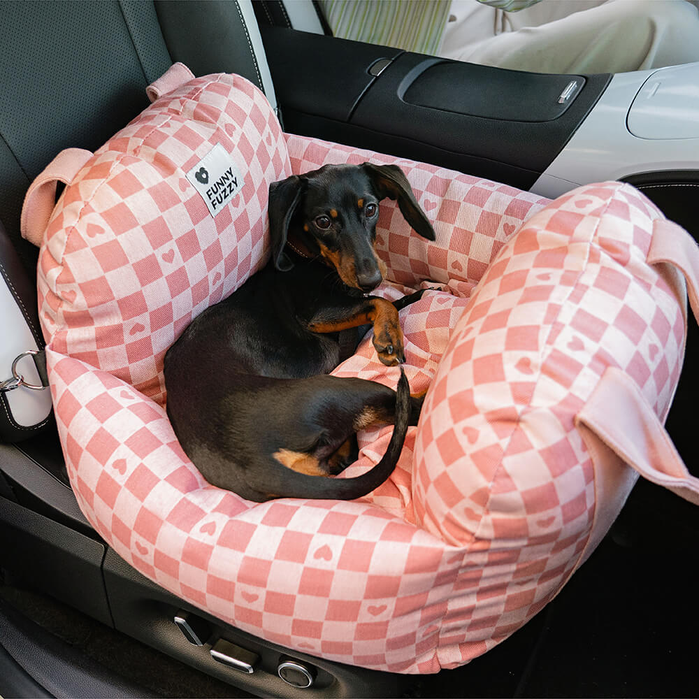 Vintage Heart Chequerboard Dog Car Seat Bed