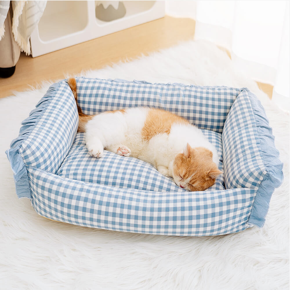 Fashion Ruffle Plaid Detachable Warm Dog & Cat Bed