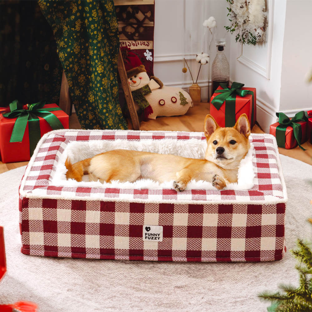 Festive Classic Tartan Cosy Dog Anti-Anxiety Calming Bed