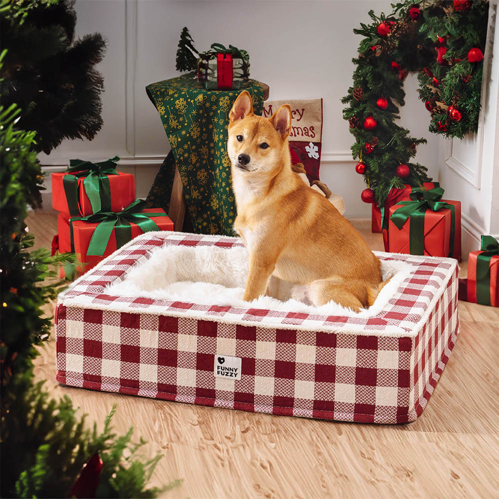 Festive Classic Tartan Cosy Dog Anti-Anxiety Calming Bed