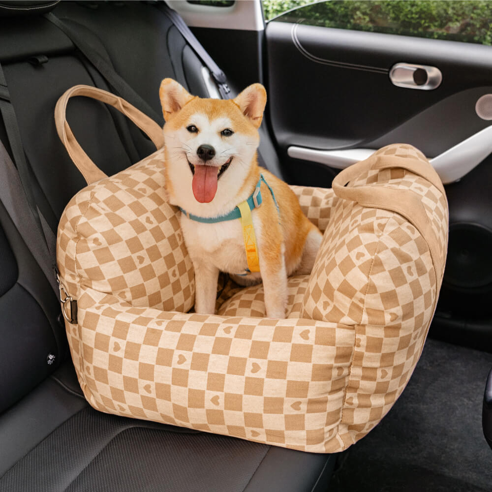 Vintage Heart Chequerboard Dog Car Seat Bed