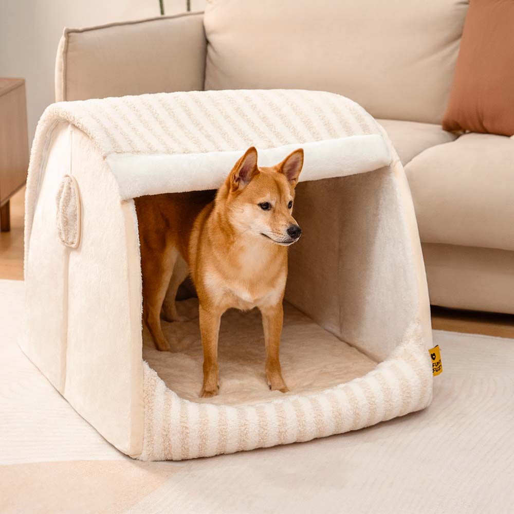 Trendy Striped House Orthopaedic Dog Bed - Cosy Hideaway