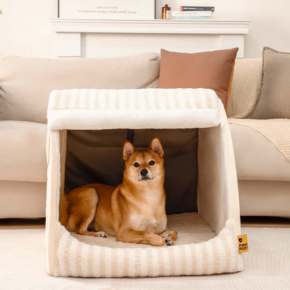 Trendy Striped House Orthopaedic Dog Bed - Cosy Hideaway