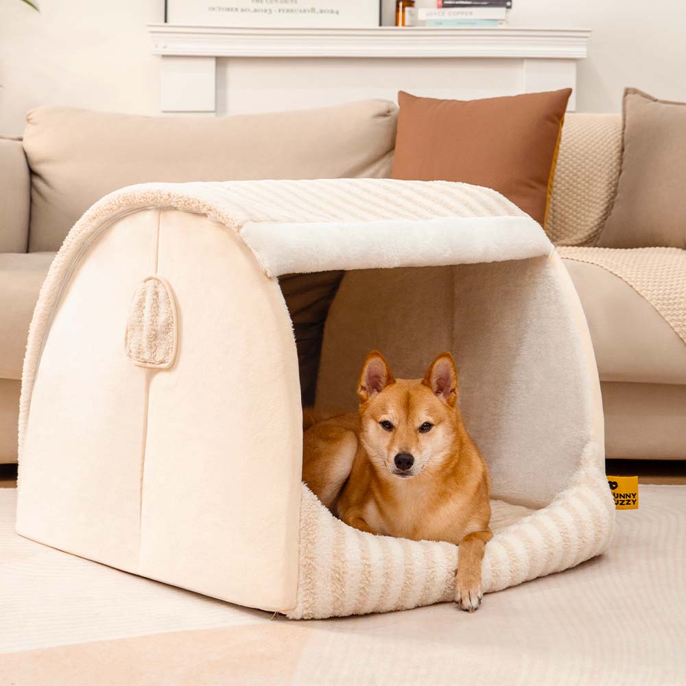 Trendy Striped House Orthopaedic Dog Bed - Cosy Hideaway