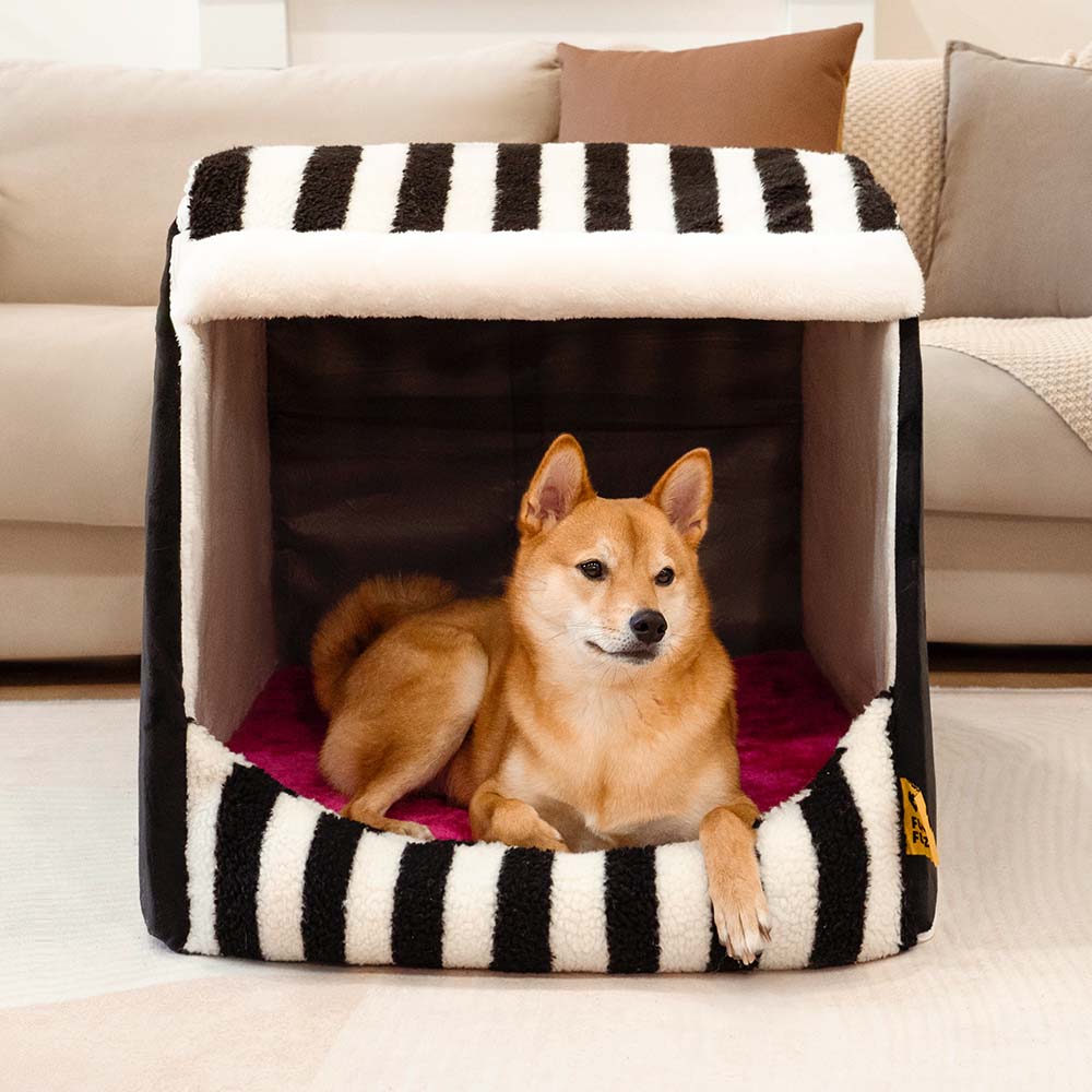 Trendy Striped House Orthopaedic Dog Bed - Cosy Hideaway